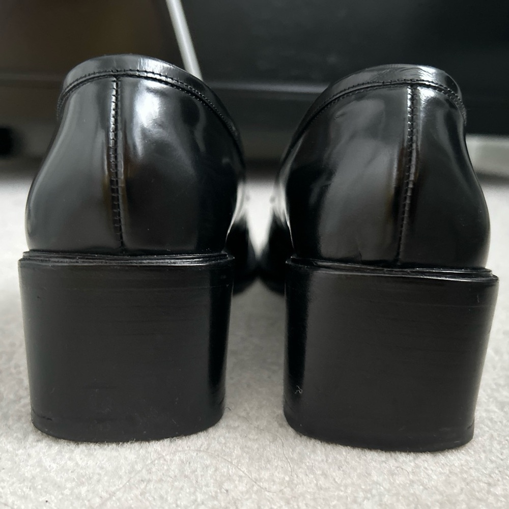 Gucci Black Leather Block Heel Loafer With Silver Metal Size 37 /US 7 B With Box - Picture 8 of 13
